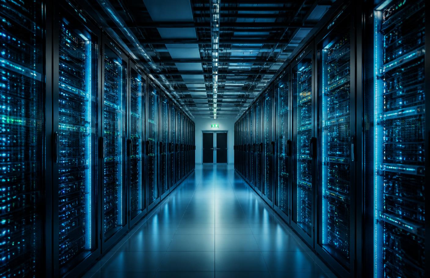 Illuminated data centre corridor