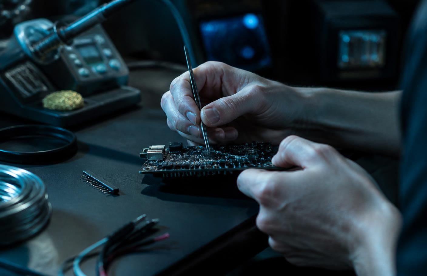 Engineer assembling an IoT circuit board
